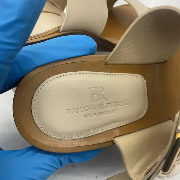 Banana Republic D'Orsay Womens Mule Heels Open Toe Cream Leather Size 8 Preowned - Picture 5 of 7